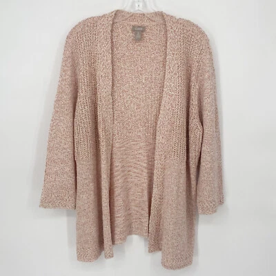 Chicos XL Extra Large 3 White Pink Markled Shimmer Metellic Sweater Cardigan - Image 1 of 4
