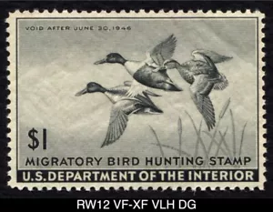 RW12 VF-XF MLH DG 1945 Shovelers Federal Duck Stamp US Migratory Waterfowl - Picture 1 of 1