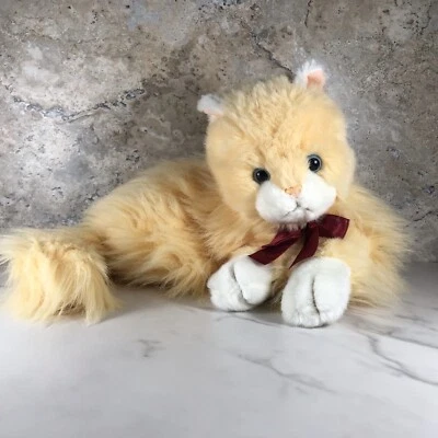 VINTAGE WALMART REALISTIC ORANGE FLUFFY LAYING KITTY CAT PLUSH ANIMAL BLUE EYES - Image 1 of 4