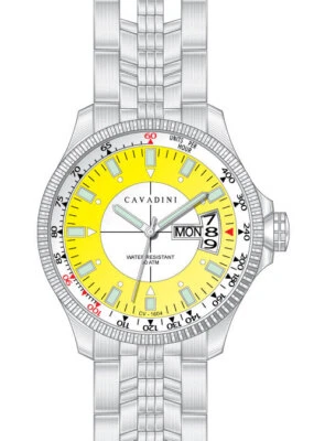 Cavadini Pilot Watch Men Stainless Steel Day Date Yellow CV-1604 Miyota 2305 - Image 1 of 3
