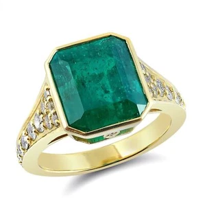 Colombian Emerald Ring GIA Certified Emerald Natural 5.54 cts 18KYG & Diamonds - Picture 1 of 4