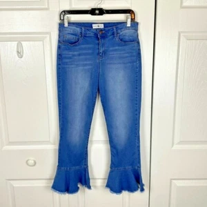 Jeans Size 9 Cropped Frayed Flare Black Daisy Juniors Denim Retro Wear Fun Wear - Picture 1 of 8