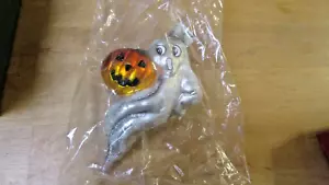 Slavic Treasures Halloween Ornament Blown Glass, Ghost & Pumpkin “Spooky Specter - Picture 1 of 3