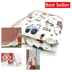 Travel-Friendly Baby Quilt – 100% Organic Cotton, Farm Design, Perfect Gift - Picture 1 of 15