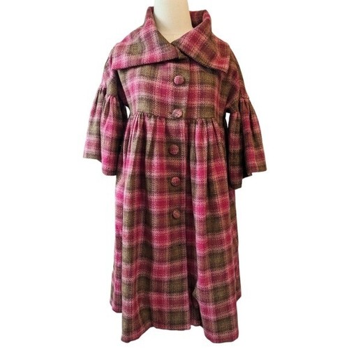 VALENTINO Cappotto Frances Valentine tweed lana a quadri manica a campana swing taglia XS