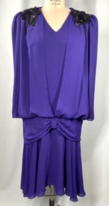 Vestido Vintage TALLA 8 GRANDE Púrpura PATRA Caída Cintura Aleta 20s 30s Estilo 80s - Imagen 1 de 14