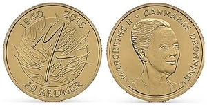 DENMARK 20 Kroner 2015 QUEEN MARGRETHE II´S 75TH BIRTHDAY COIN UNC FROM ROLL - Picture 1 of 4