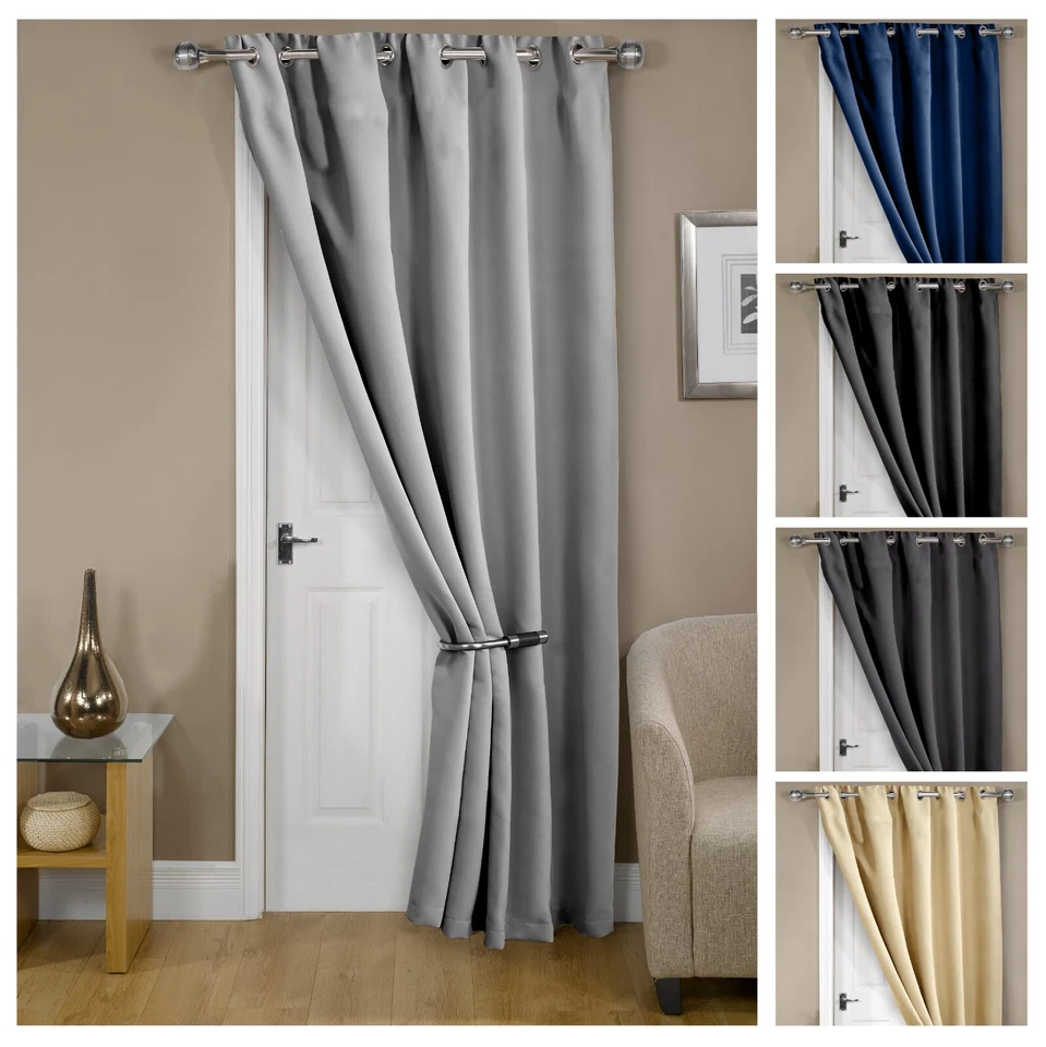 Thermal Blackout Door Curtain Bedroom Woven Eyelet Ring Top Single Panel - Cali - Image 1 of 1
