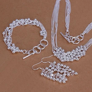 beautiful Fashion women 925 silver Pretty Beads Earring Bracelet Necklace set - Picture 1 of 1