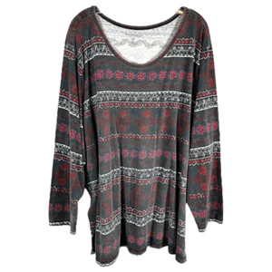 Woman Within Übergröße 5 X 38 W 40 W Top grau rot blau Blumen gestreift Langarm 625 - Bild 1 von 8