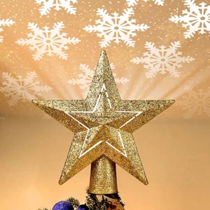 Yescom Weihnachtsbaum Topper Stern 3D LED Schneeflocke rotierender Projektor golden - Bild 1 von 10
