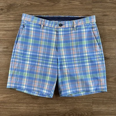 Pantalones Cortos de Golf Tommy Bahama Frente a la Playa Para Hombre 34 Elastizados Azul A Cuadros Agarre Cintura Foto 1 de 4