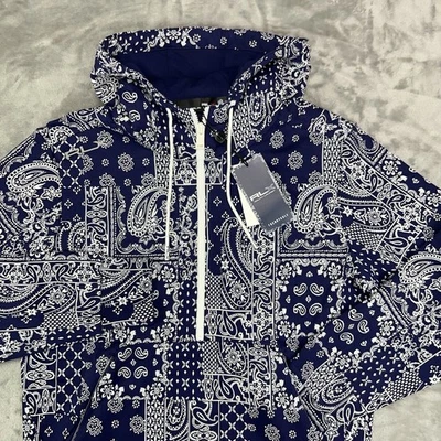 Sudadera con Capucha Ralph Lauren RLX Estampado Bandana Para Hombre Pequeña Doble Tejido 1/2 Cremallera Azul Nueva con Etiquetas Foto 1 de 4