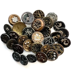 Variety Lot 30 Antique Victorian Small Fancy Metal Buttons 1/2 - 11/16” - Picture 1 of 13