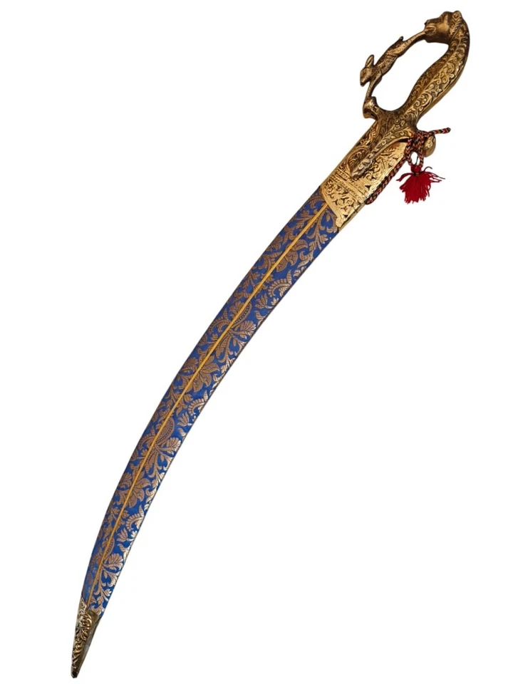 Espada ceremonial novio indio boda indio talwar con tallas empuñadura mogol Foto 1 de 4