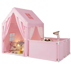 Kids Play Tent w/Playpen Yard Door Curtains Windows Star Lights for Boys Girls - Picture 1 of 10