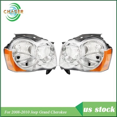 Fit For 2008-2010 Jeep Grand Cherokee Headlight Driver+Passenger Side Pair Clear - Image 1 of 4
