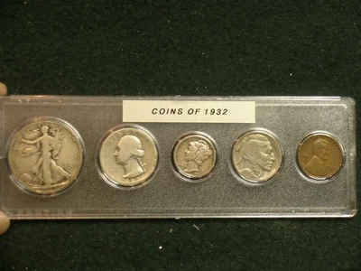 Coins of 1932 Circulated Set - read details   (Only Penny and Quarter dated1932) - Image 1 of 4
