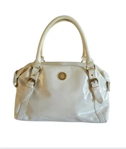 Tommy Hilfiger Vintage White Faux Leather Shoulder Bag Glossy Medium Purse Y2K - Picture 1 of 15