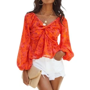 VICI Boho Blusa Resort Floreale Manica a Sbuffo Peplum Impero Vita Resort Puff Med - Foto 1 di 9