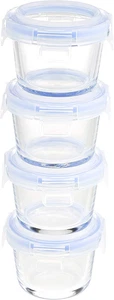 ABL001 Contenitori in Vetro Da 120 Ml, 4 Unità, Trasparenti Con Coperchi Blu - Foto 1 di 12
