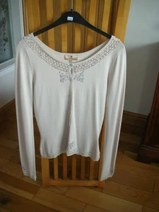 Maria Grachvogel Vintage cardigan beige embellished pearls silver beads Sz S 10 - Picture 1 of 9
