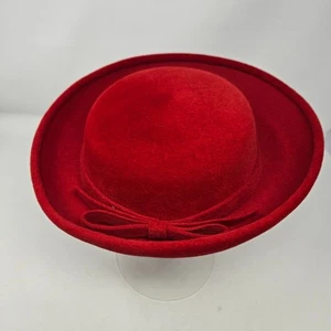 VINTAGE JOSEPH MAGNIN LA BELLE ROT VELOURS BOOTFAHRER HUT GEROLLTE KREMPE SCHLEIFE DAMEN EINHEITSGRÖSSE - Bild 1 von 12