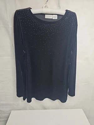 Jaclyn Smith Collection Womens Sweater 1X Black Metal Studs Long Sleeve Rayon - Image 1 of 4