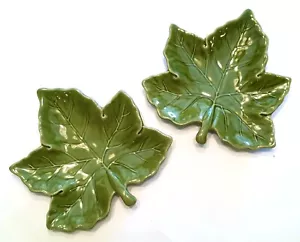Pottery Barn Green Leaves 10" x 10" Luncheon Salad Dessert Plates Set of 2 - Picture 1 of 5
