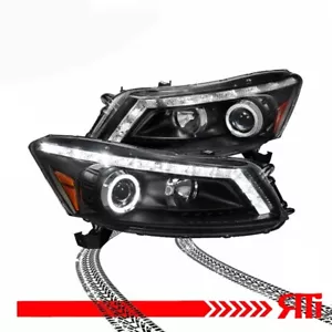 FOR 08-12 Honda Accord 4dr Sedan Black Projector Headlights Halo LED Turn Signal - Foto 1 di 4