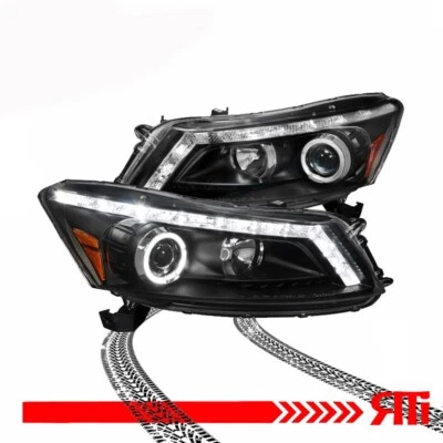 PARA 08-12 Honda Accord 4 puertas Sedán Negro Proyector Faros Halo LED Intermitente Foto 1 de 4