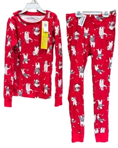 Kids Old Navy Red Polar Bears Pajamas~2Pc PJs~Skiing Sledding Snow Winter~ L~10 - Picture 1 of 3