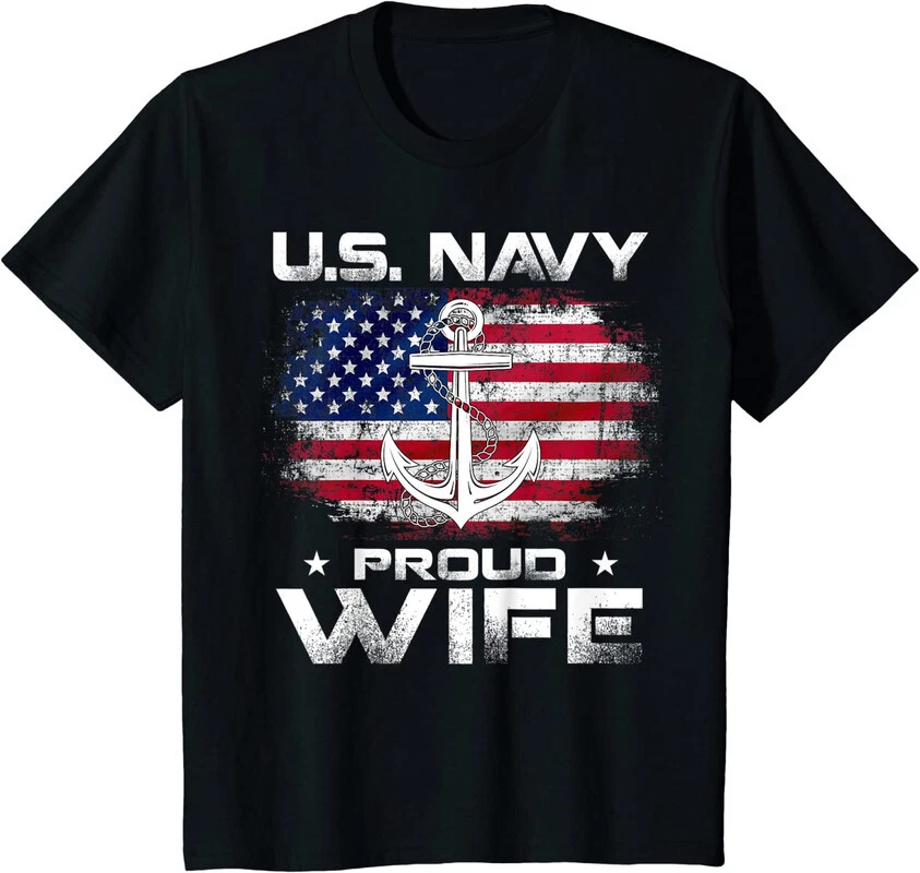 Camiseta unissex do Dia dos Veteranos da Juventude da Marinha dos EUA esposa orgulhosa com bandeira americana - Imagem 1 de 1