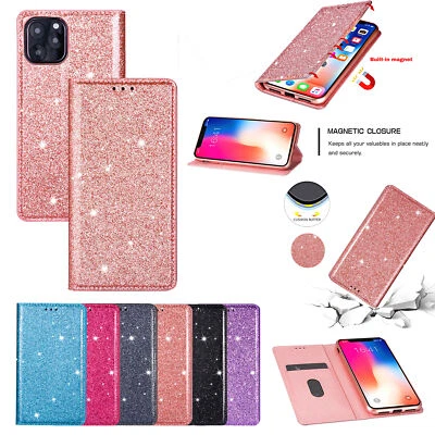 Luxury Bling Leather Magnetic Flip Phone Case For iPhone 12 13 14 15 16 Pro Max - Image 1 of 4