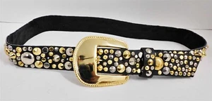 Cintura Michael Morrison in pelle nera con borchie fibbia oro tg 32-37 - Foto 1 di 5