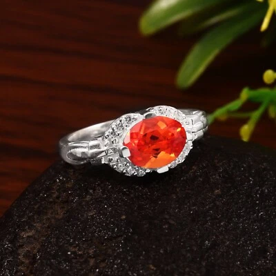 Perfetto Ceylon Arancione Zaffiro 925 Argento Artigianale Anello Natale Regali - Immagine 1 di 4