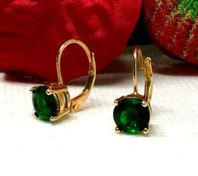 3 Ct Round Cut Lab Created Emerald Dangle/Drop Earrings 14K Yellow Gold Plated - Image 1 of 3