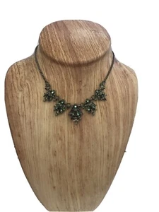 Vintage HOLLYCRAFT 1950 Green And Yellow Color Rhinestones Necklace 16.5” - Picture 1 of 11