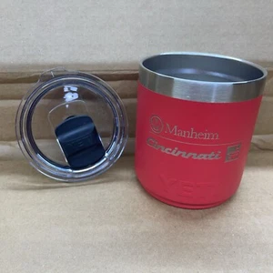 YETI Rambler 10oz Lowball RESCUE RED w/Lid says Mannheim And Cincinnati - Picture 1 of 8