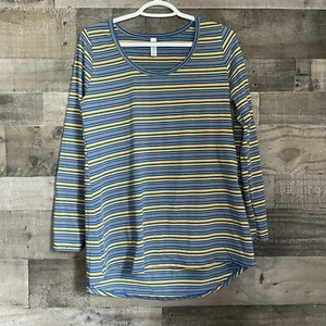 LulaRoe Womens Top Size M Blue Striped Simply Comfortable Long Sleeve Stretchy - Picture 1 of 4