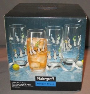 Pfaltzgraff Penguin Skate 4 Pc Cooler Set 7" Drinking Glasses Tumblers NIB - Picture 1 of 7
