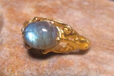 Gold plated brass everyday labradorite stone ring UK L/US 5.75-6. Gift bag.