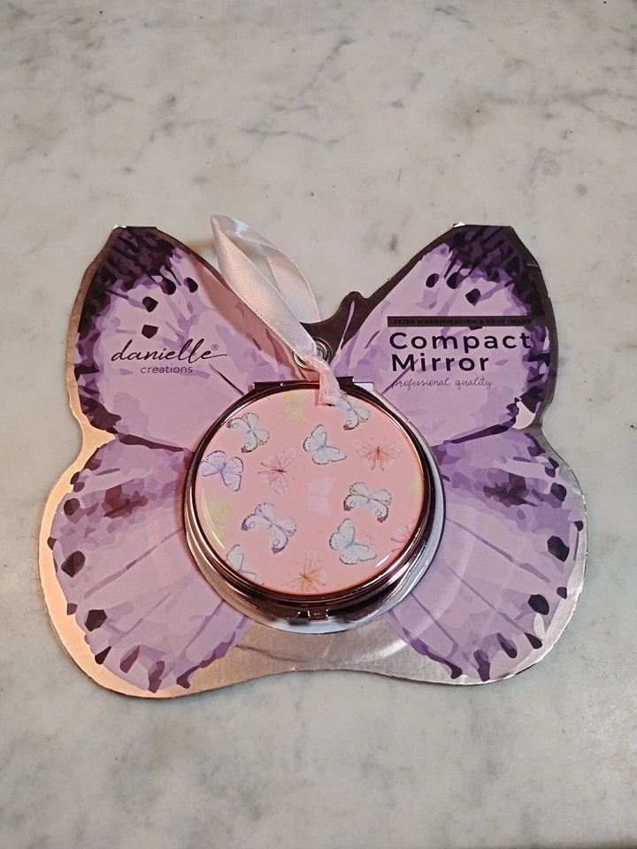 Danielle Creations Rose Gold Butterfly Compact Dual Mirror 1X / 2X New - Image 1 of 2