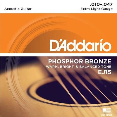 GCSUPERMARKET D'Addario EJ15 Phosphor Bronze Extra Light Acoustic Guitar Strings 10-47