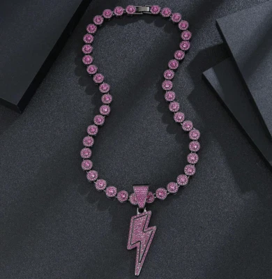 Collar Hip Hop Cadena Circonita Cúbica Flor Helada 20" Thunder Volt Iced Colgante Foto 1 de 3