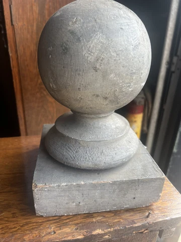 Vintage cannon ball form fence post finial cap wooden 10” high x 6.5” sq base Cover