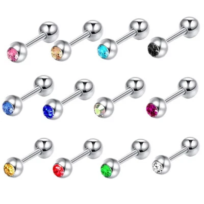 2X 16g Crystal Ear Cartilage Stud Helix Tragus Steel 6-14mm Bar Barbell Piercing Foto 1 de 4