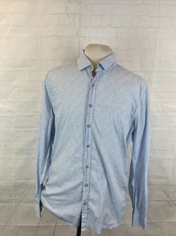 Camisa de vestir delgada Pure H. Tico de algodón floral blanca y azul para hombre XL $178 Foto 1 de 4