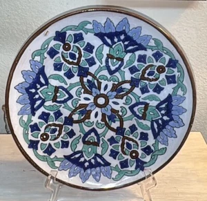 Plato Nabeul Túnez Grande Redondo 14” Vintage Azul Verde Firmado - Imagen 1 de 15