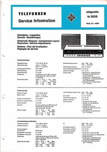 Manual de servicio instrucciones para Telefunken Allegretto ts 2020 - Imagen 1 de 1